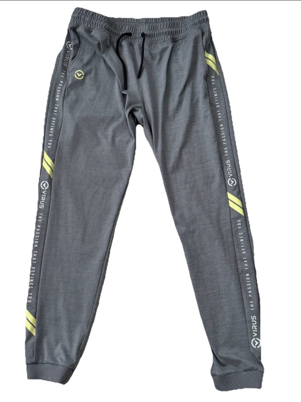 Virus Performance Joggers Men’s Large Gray Lime Stripe BioCeramic Gym Pants